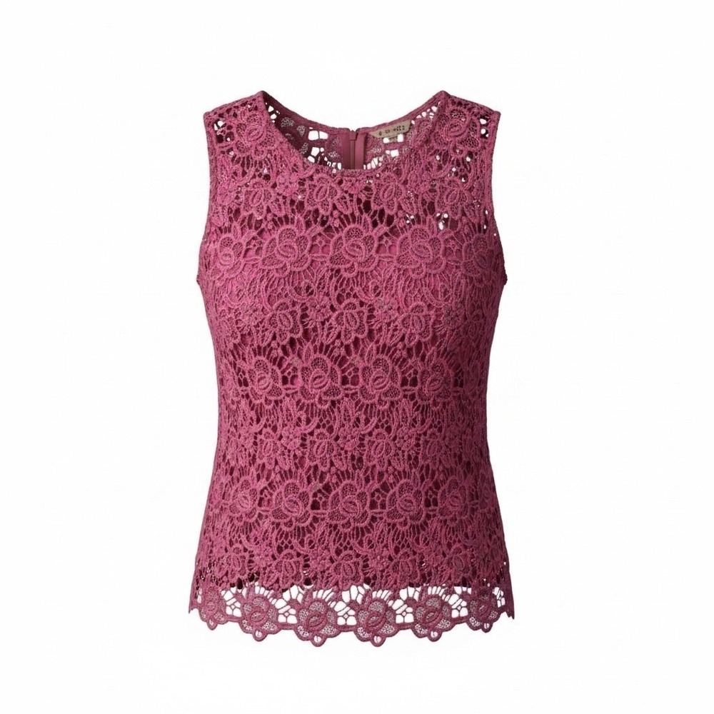 Nanette Lepore Lace Top Women Medium Pink Sleeveless Scalloped Coquette Romantic